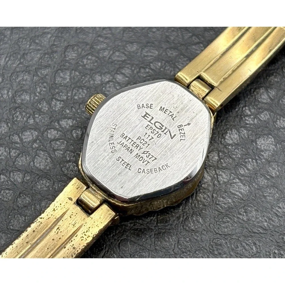 Vintage Elgin Genuine Sapphire Quartz Watch Gold Tone Untested Needs Battery